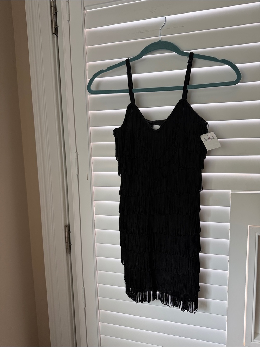 NWT Frederick's of Hollywood Black Fringe Mini Dress with Adjustable Straps